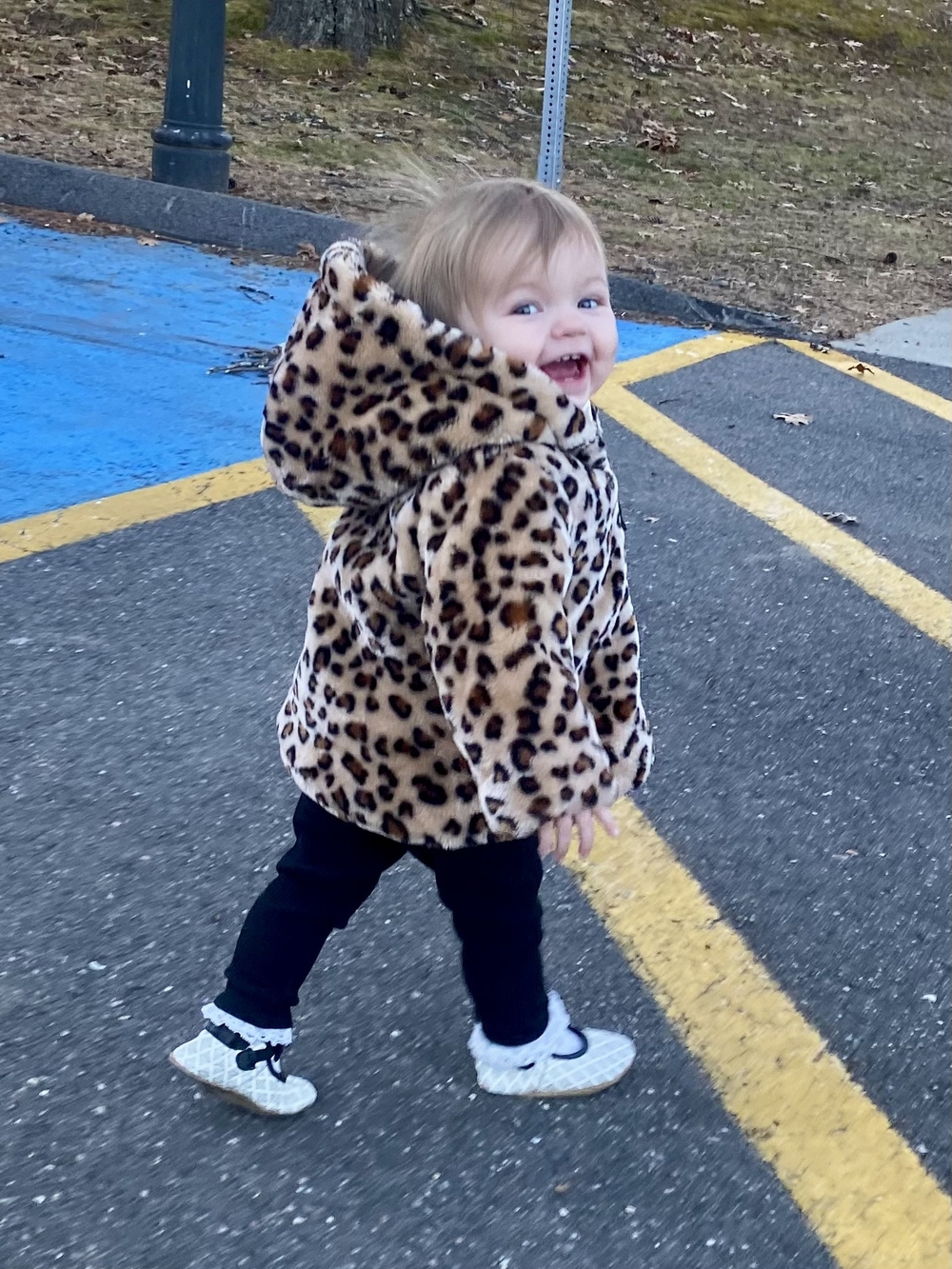 Little Me Leopard Print Faux Fur Hooded Pea Coat - Brown/Black
